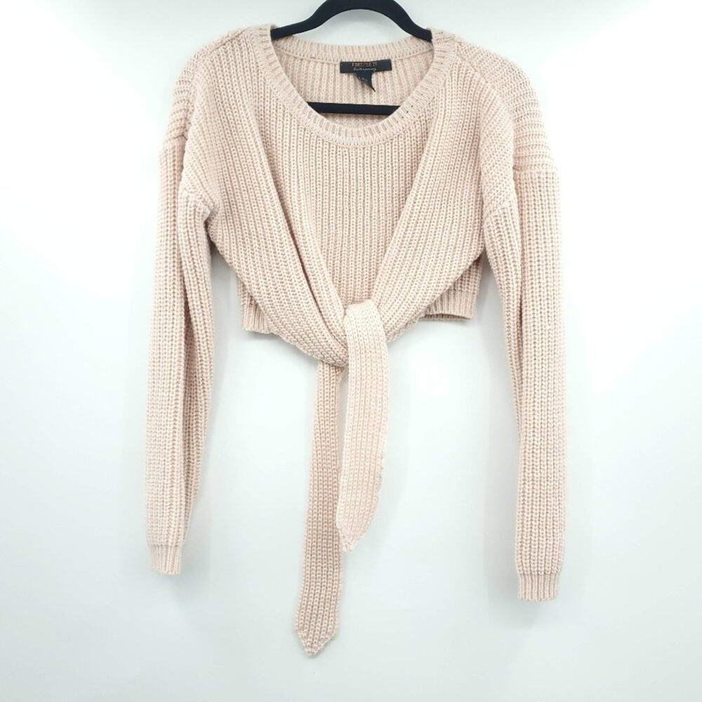 Forever 21 Knit Crop Tie Front Metallic Sweater M